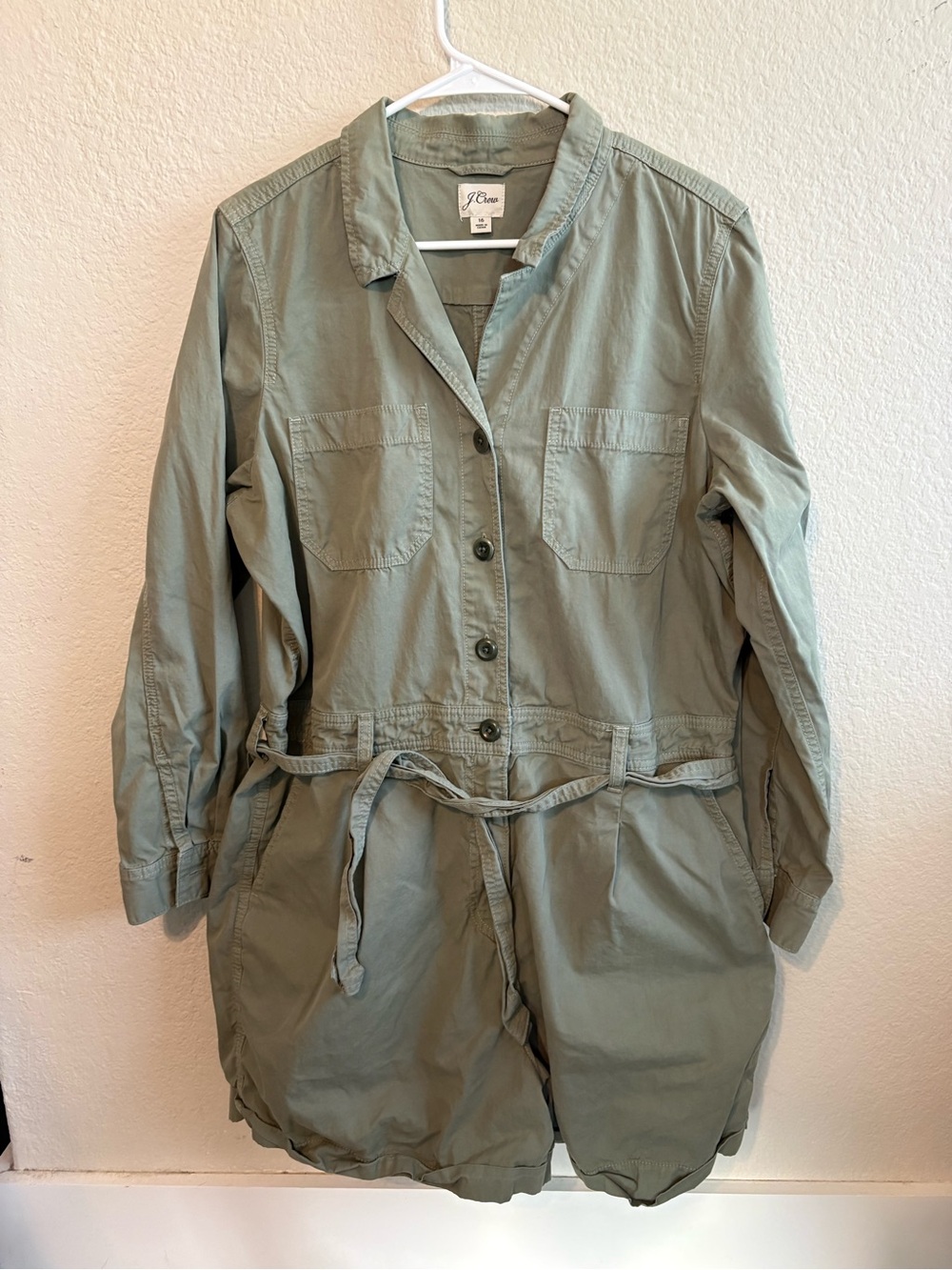 J. Crew Olive Utility Drawstring Romper
